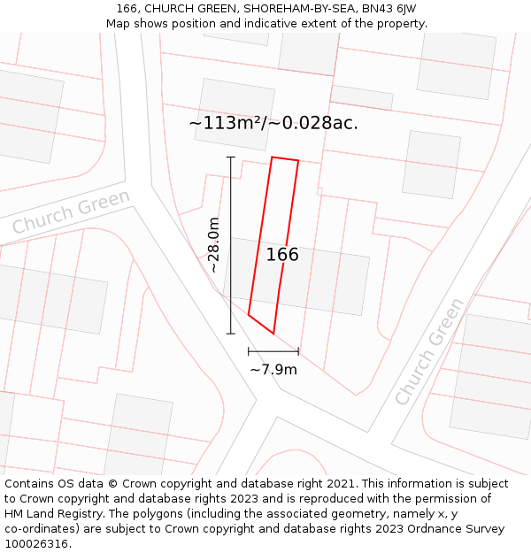 166, CHURCH GREEN, SHOREHAM-BY-SEA, BN43 6JW: Plot and title map