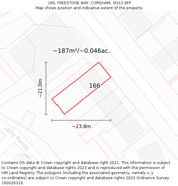 166, FREESTONE WAY, CORSHAM, SN13 9FP: Plot and title map