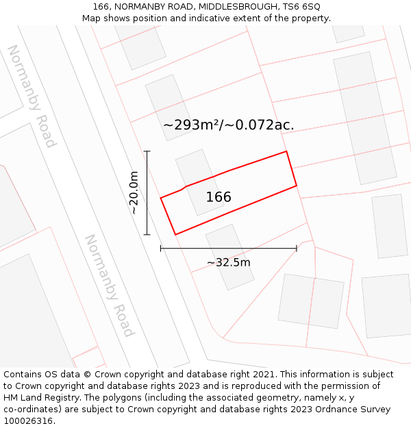 166, NORMANBY ROAD, MIDDLESBROUGH, TS6 6SQ: Plot and title map