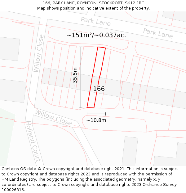 166, PARK LANE, POYNTON, STOCKPORT, SK12 1RG: Plot and title map
