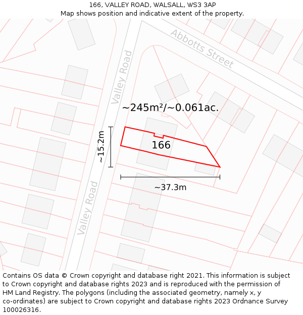 166, VALLEY ROAD, WALSALL, WS3 3AP: Plot and title map