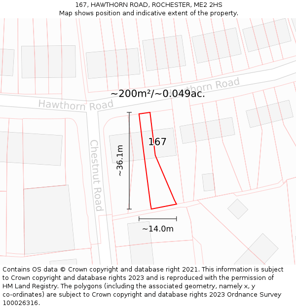 167, HAWTHORN ROAD, ROCHESTER, ME2 2HS: Plot and title map