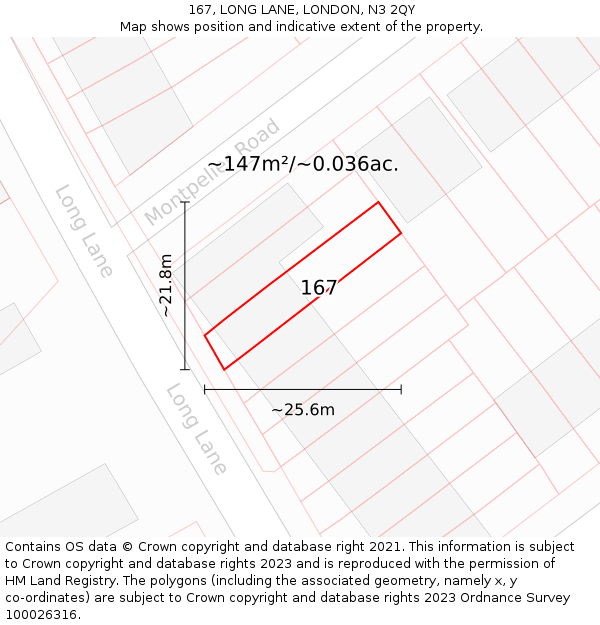 167, LONG LANE, LONDON, N3 2QY: Plot and title map
