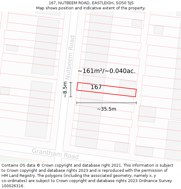 167, NUTBEEM ROAD, EASTLEIGH, SO50 5JS: Plot and title map