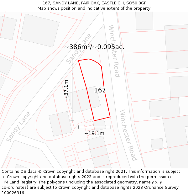 167, SANDY LANE, FAIR OAK, EASTLEIGH, SO50 8GF: Plot and title map