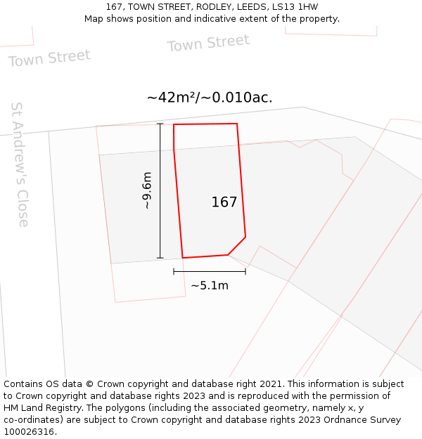 167, TOWN STREET, RODLEY, LEEDS, LS13 1HW: Plot and title map