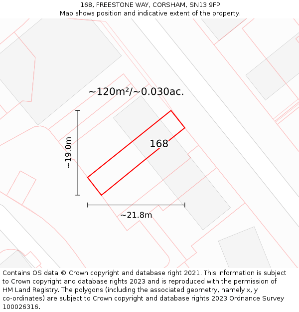 168, FREESTONE WAY, CORSHAM, SN13 9FP: Plot and title map