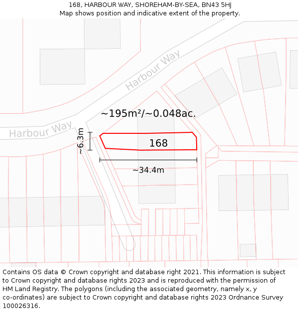 168, HARBOUR WAY, SHOREHAM-BY-SEA, BN43 5HJ: Plot and title map