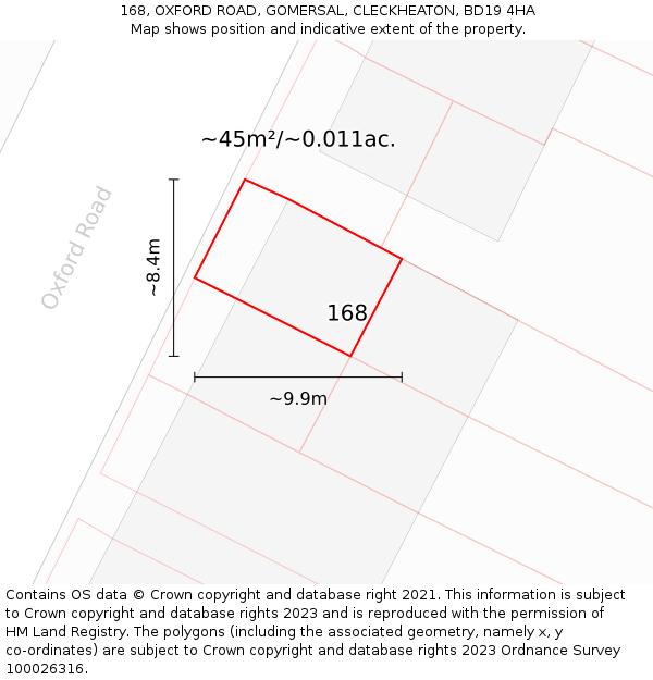 168, OXFORD ROAD, GOMERSAL, CLECKHEATON, BD19 4HA: Plot and title map