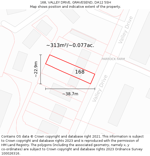 168, VALLEY DRIVE, GRAVESEND, DA12 5SH: Plot and title map