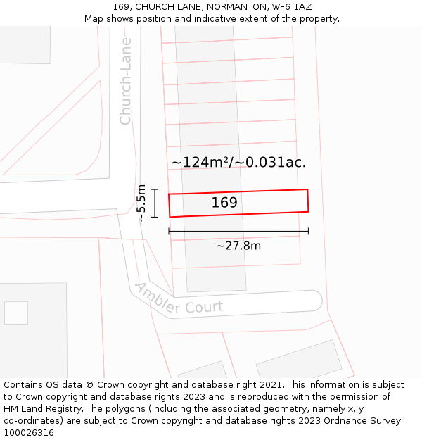 169, CHURCH LANE, NORMANTON, WF6 1AZ: Plot and title map