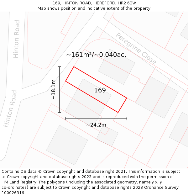 169, HINTON ROAD, HEREFORD, HR2 6BW: Plot and title map