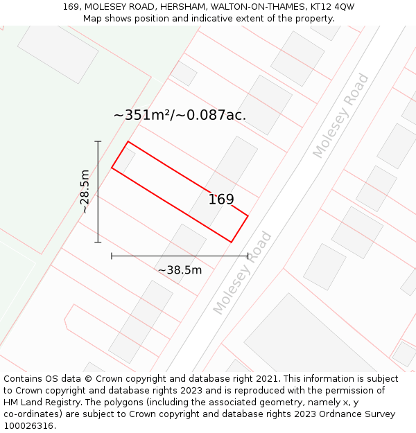 169, MOLESEY ROAD, HERSHAM, WALTON-ON-THAMES, KT12 4QW: Plot and title map