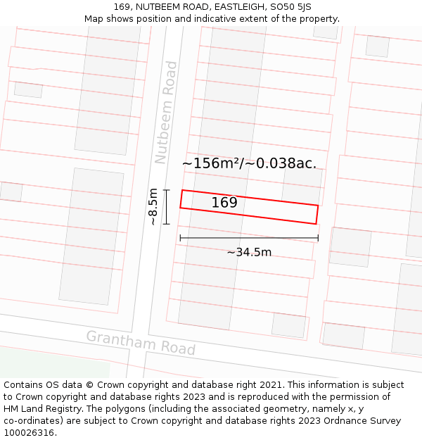 169, NUTBEEM ROAD, EASTLEIGH, SO50 5JS: Plot and title map