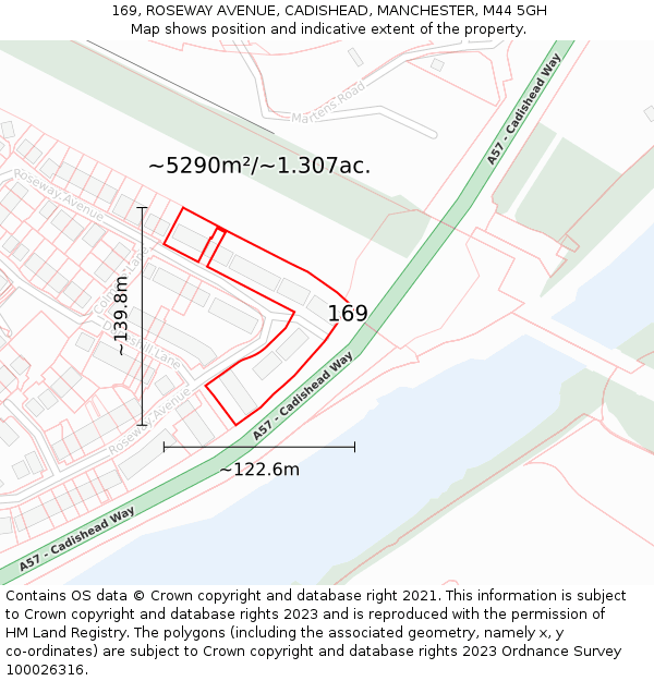 169, ROSEWAY AVENUE, CADISHEAD, MANCHESTER, M44 5GH: Plot and title map