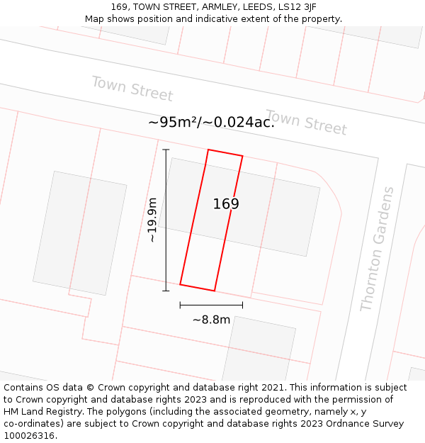 169, TOWN STREET, ARMLEY, LEEDS, LS12 3JF: Plot and title map