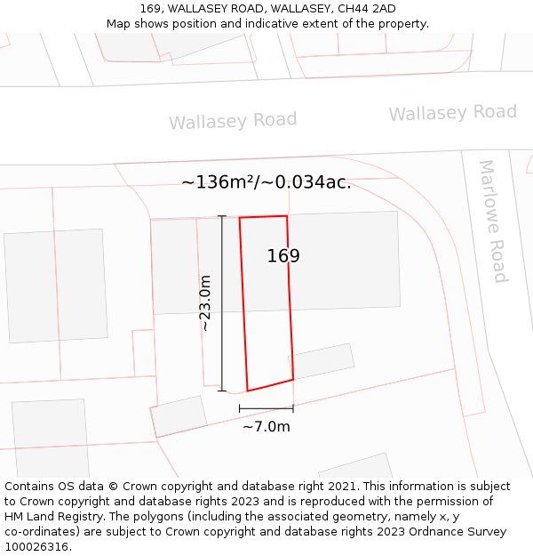 169, WALLASEY ROAD, WALLASEY, CH44 2AD: Plot and title map