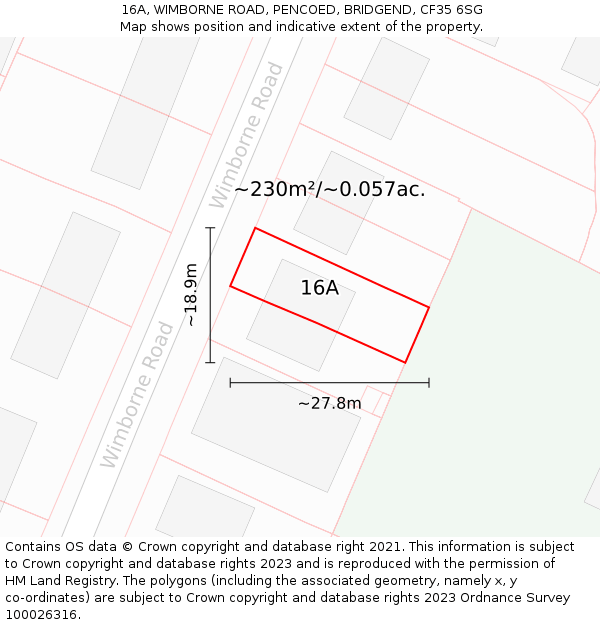 16A, WIMBORNE ROAD, PENCOED, BRIDGEND, CF35 6SG: Plot and title map