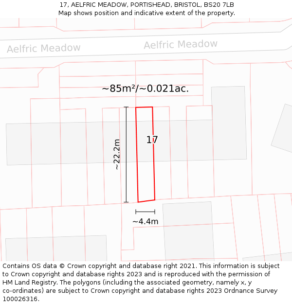 17, AELFRIC MEADOW, PORTISHEAD, BRISTOL, BS20 7LB: Plot and title map