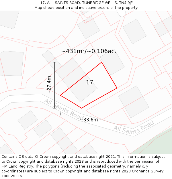 17, ALL SAINTS ROAD, TUNBRIDGE WELLS, TN4 9JF: Plot and title map