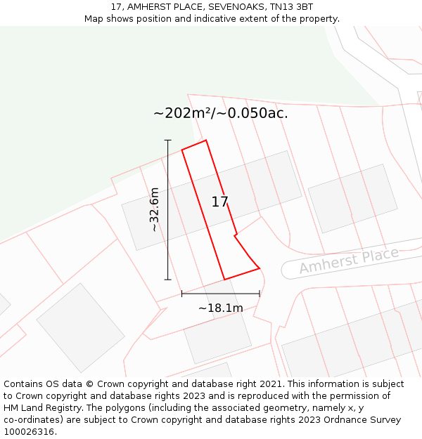 17, AMHERST PLACE, SEVENOAKS, TN13 3BT: Plot and title map