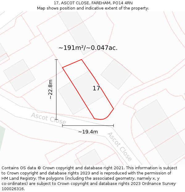 17, ASCOT CLOSE, FAREHAM, PO14 4RN: Plot and title map