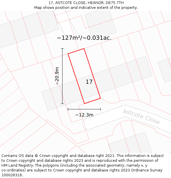 17, ASTCOTE CLOSE, HEANOR, DE75 7TH: Plot and title map