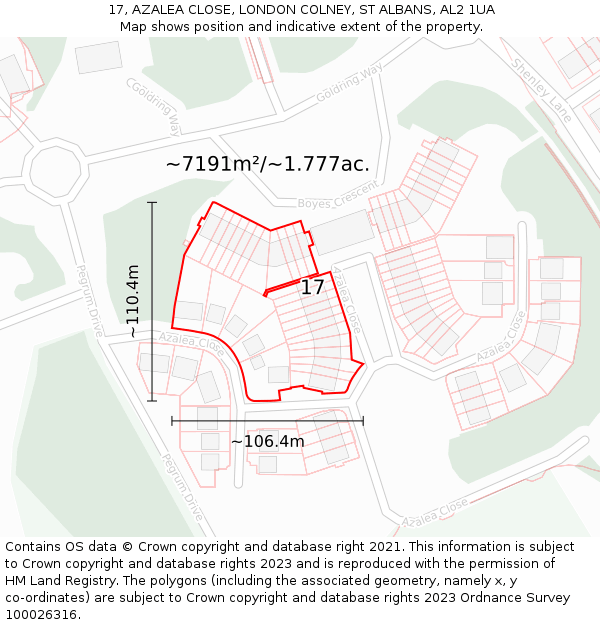 17, AZALEA CLOSE, LONDON COLNEY, ST ALBANS, AL2 1UA: Plot and title map