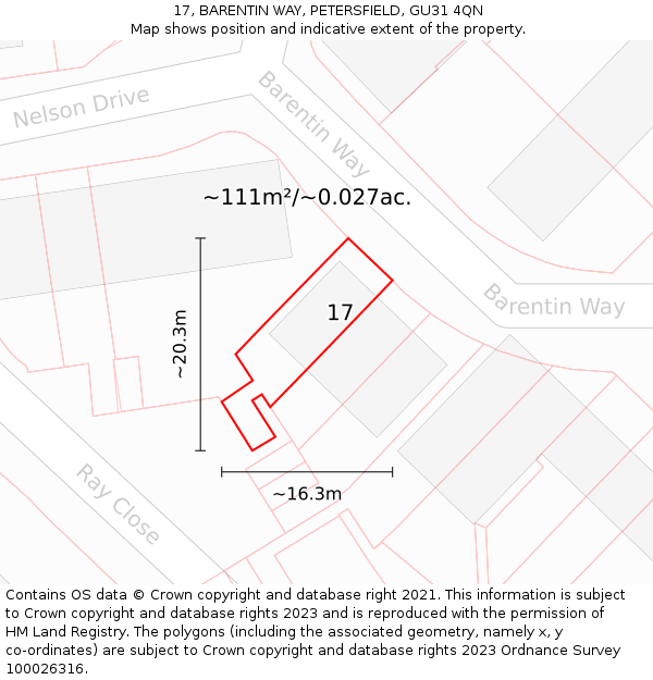 17, BARENTIN WAY, PETERSFIELD, GU31 4QN: Plot and title map