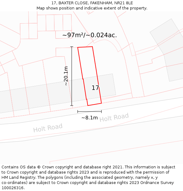 17, BAXTER CLOSE, FAKENHAM, NR21 8LE: Plot and title map