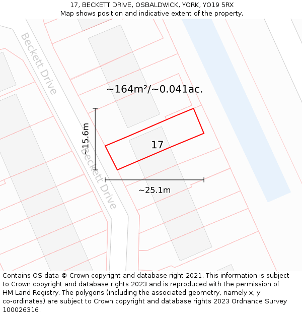 17, BECKETT DRIVE, OSBALDWICK, YORK, YO19 5RX: Plot and title map