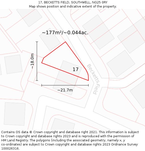 17, BECKETTS FIELD, SOUTHWELL, NG25 0RY: Plot and title map
