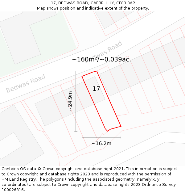 17, BEDWAS ROAD, CAERPHILLY, CF83 3AP: Plot and title map