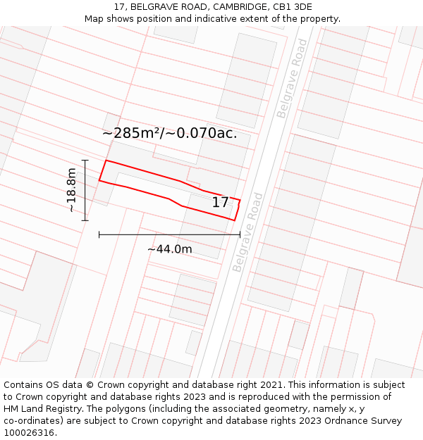 17, BELGRAVE ROAD, CAMBRIDGE, CB1 3DE: Plot and title map