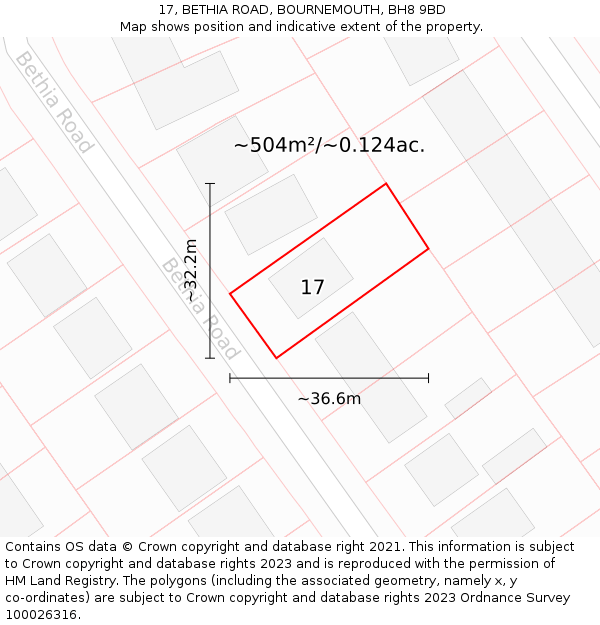 17, BETHIA ROAD, BOURNEMOUTH, BH8 9BD: Plot and title map