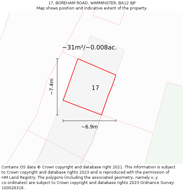 17, BOREHAM ROAD, WARMINSTER, BA12 9JP: Plot and title map