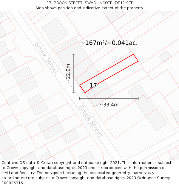 17, BROOK STREET, SWADLINCOTE, DE11 9EB: Plot and title map