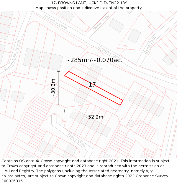 17, BROWNS LANE, UCKFIELD, TN22 1RY: Plot and title map