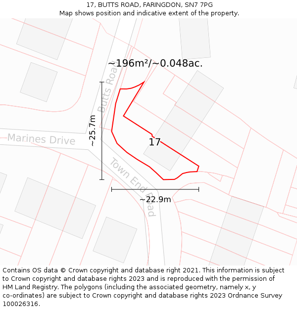 17, BUTTS ROAD, FARINGDON, SN7 7PG: Plot and title map