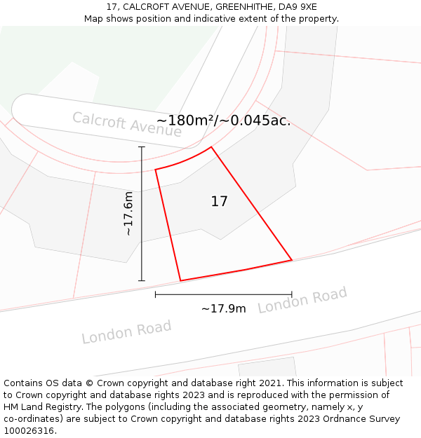 17, CALCROFT AVENUE, GREENHITHE, DA9 9XE: Plot and title map