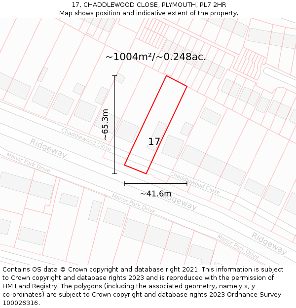 17, CHADDLEWOOD CLOSE, PLYMOUTH, PL7 2HR: Plot and title map