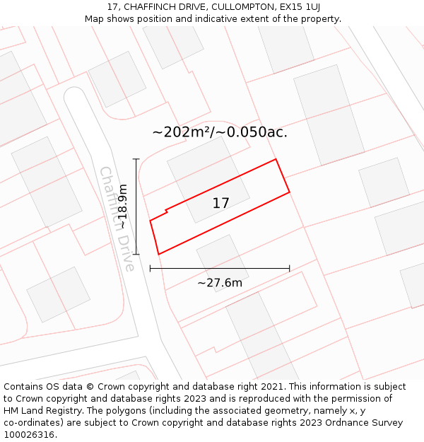 17, CHAFFINCH DRIVE, CULLOMPTON, EX15 1UJ: Plot and title map