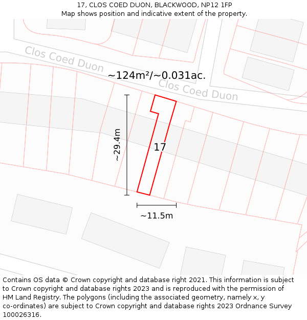 17, CLOS COED DUON, BLACKWOOD, NP12 1FP: Plot and title map