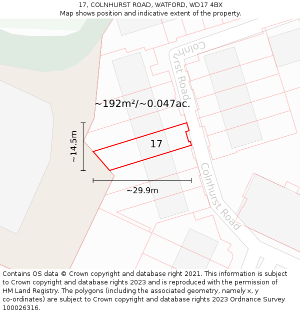 17, COLNHURST ROAD, WATFORD, WD17 4BX: Plot and title map