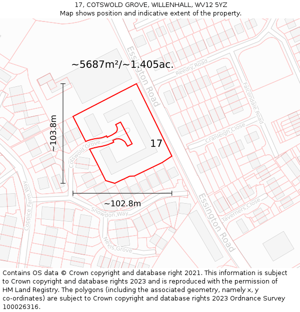 17, COTSWOLD GROVE, WILLENHALL, WV12 5YZ: Plot and title map