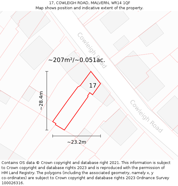 17, COWLEIGH ROAD, MALVERN, WR14 1QF: Plot and title map