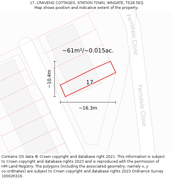 17, CRAVENS COTTAGES, STATION TOWN, WINGATE, TS28 5EQ: Plot and title map