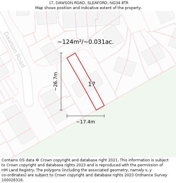 17, DAWSON ROAD, SLEAFORD, NG34 8TR: Plot and title map