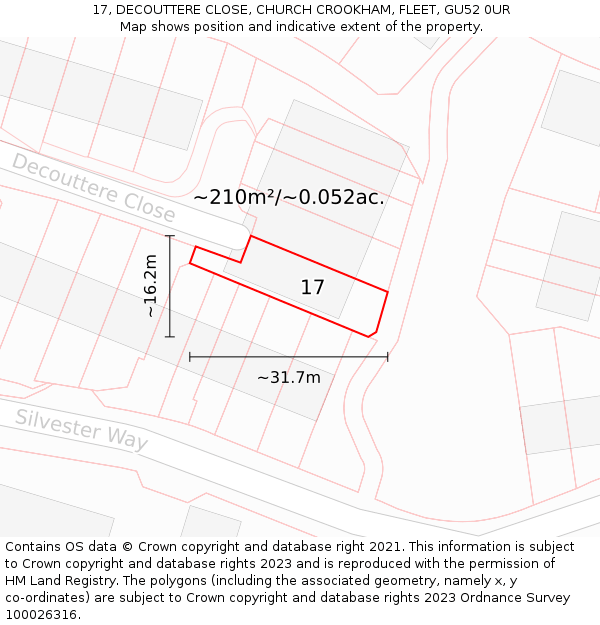 17, DECOUTTERE CLOSE, CHURCH CROOKHAM, FLEET, GU52 0UR: Plot and title map