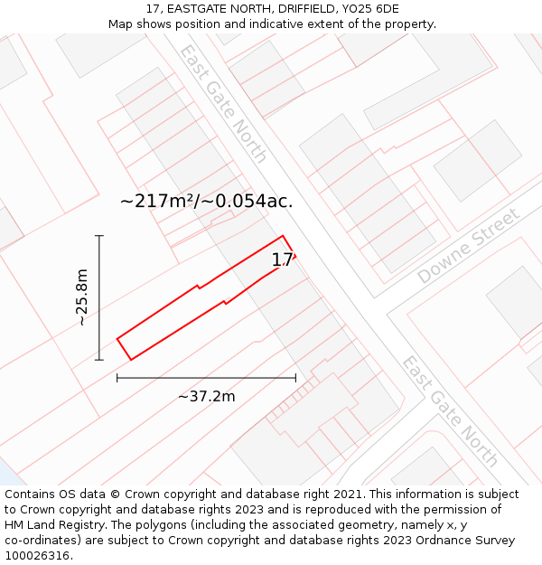 17, EASTGATE NORTH, DRIFFIELD, YO25 6DE: Plot and title map
